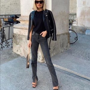 Zara High Rise Washed Black Flared Slit Jeans size 8